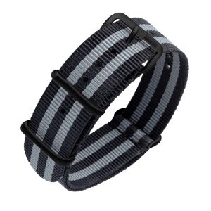 Bracelete Estilo Nato Clássica Grey Stripes – PVD Black