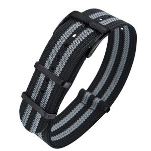 Bracelete Estilo Nato Ribbed Grey Stripes – Black PVD